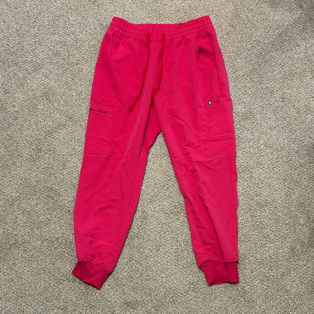 Figs Shocking Pink high waisted Uman Relaxed Jogger scrub pants